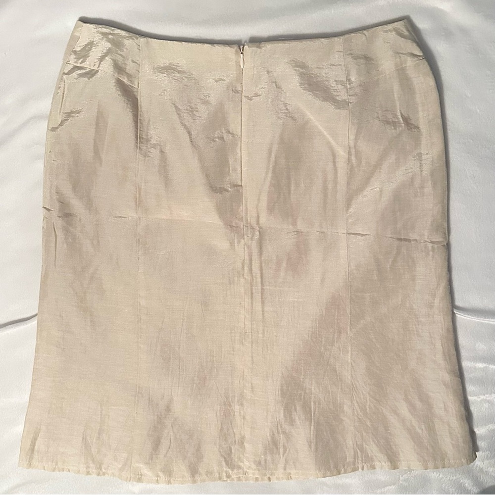 Oltre Made in Italy Flax Blend Cream Fit Flare Pencil Skirt 12 Ivory Fitted - Picture 2 of 9